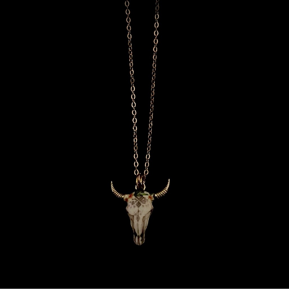 Handmade Bull Skull Pendant Necklace